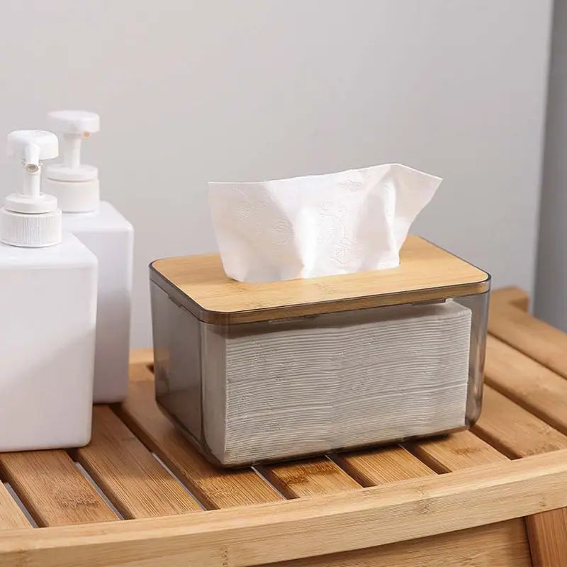 Bambus hölzerne Abdeckung Plastik Tissue Box Papierhalter Dispenser Home Storage Case