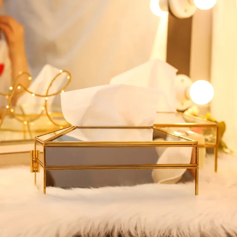 Luxus europäischen Stil praktische Spiegel Glas Tissue Box wasserdicht Papier Handtuchhalter Frisiertisch Tablett Home Decor