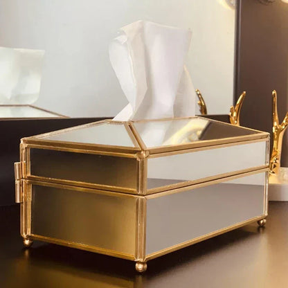 Luxus europäischen Stil praktische Spiegel Glas Tissue Box wasserdicht Papier Handtuchhalter Frisiertisch Tablett Home Decor